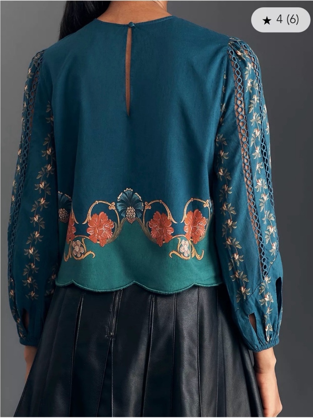 FARM RIO Multicolor Teal Floral Green Cut Out Blouse Lace Top Festive Boho SZ S - Picture 2 of 5